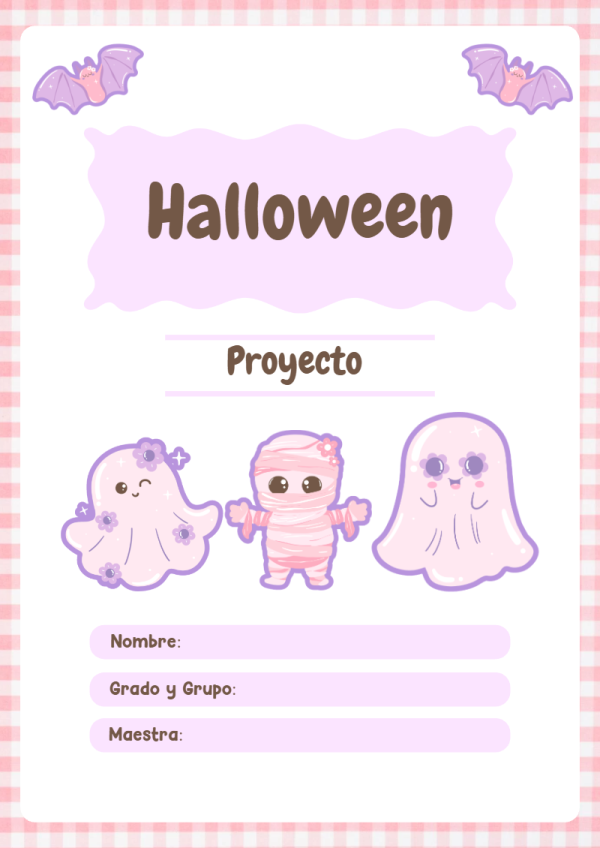 Portada de Halloween de Halloween de Rosado para cuaderno escolar para imprimir gratis - perfecto para organizar tus apuntes