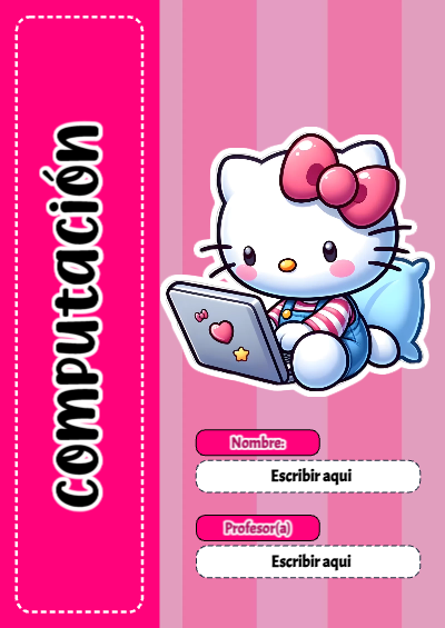 Portada de Hello Kitty de Computación para cuaderno bonita para imprimir - para todas las edades y grados