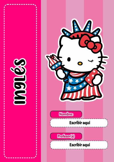 Portada de Hello Kitty de Inglés para cuaderno escolar para imprimir gratis - para personalizar tus materias