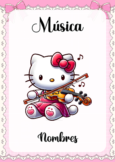 Portada de Hello Kitty de Música para cuaderno fácil de imprimir - con colores vivos y llamativos
