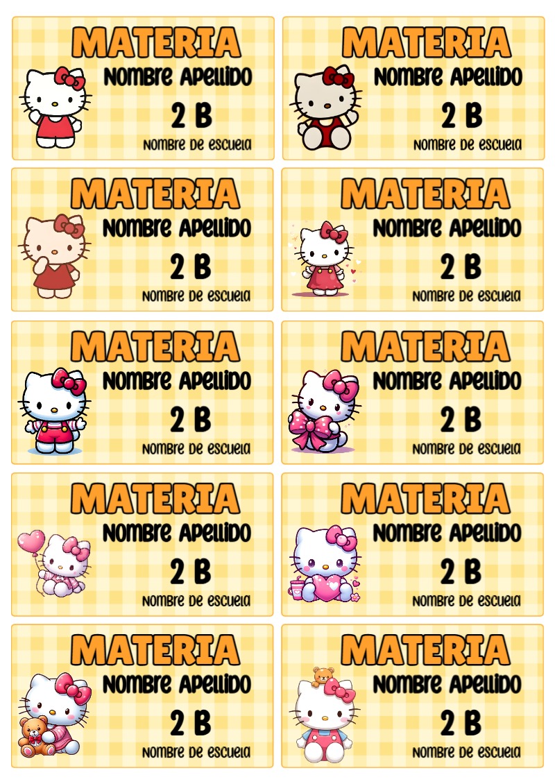 Etiquetas escolares de Hello Kitty Escolares bonitas para imprimir - diseño exclusivo y original