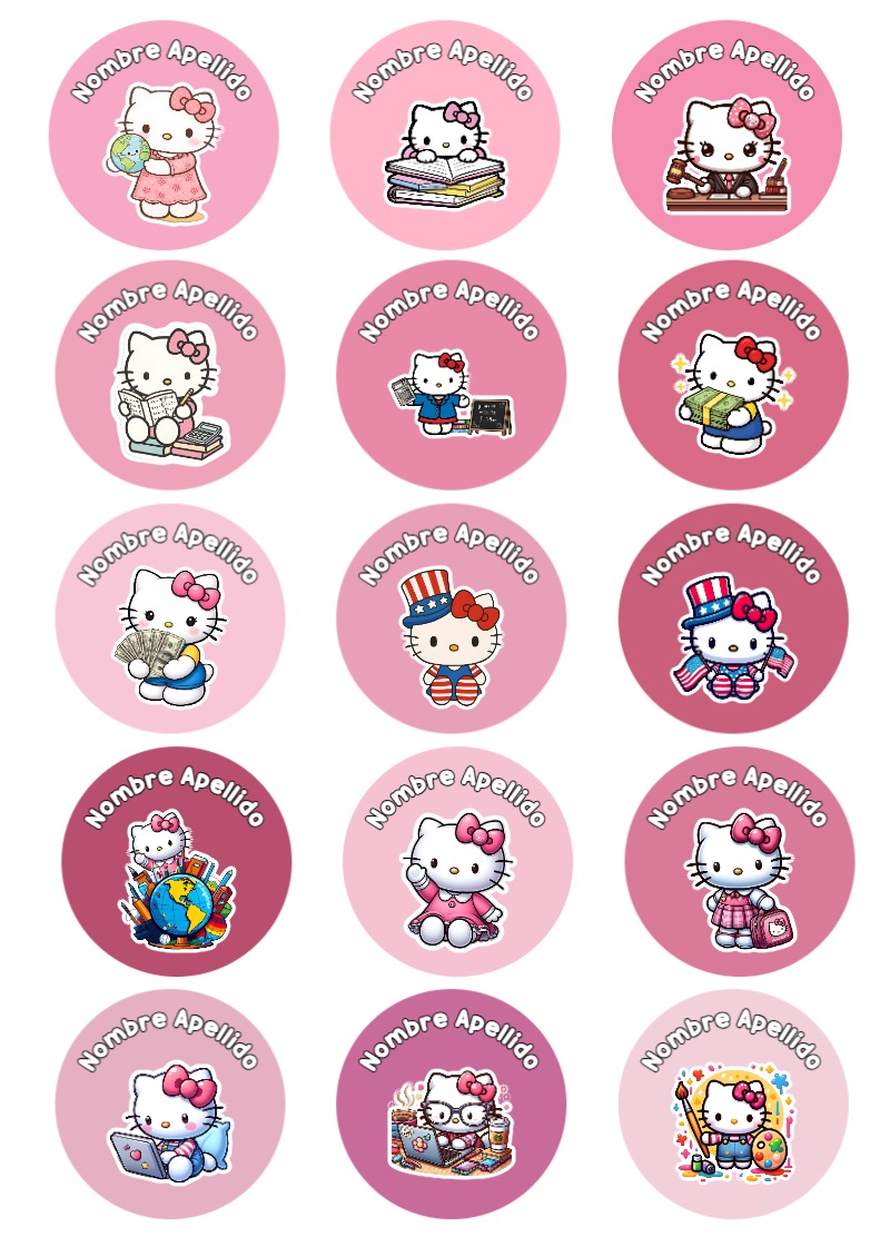 Etiquetas personalizadas de Hello Kitty para imprimir en A4 - diseño escolar moderno