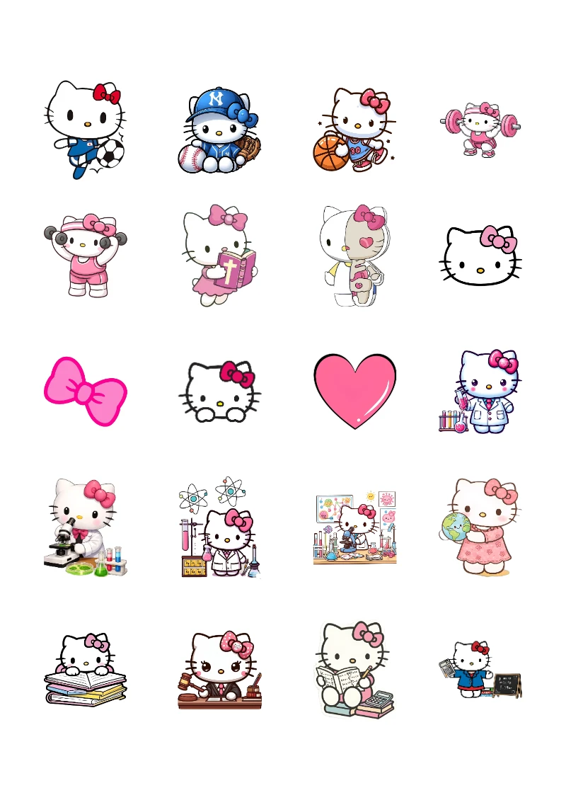 Stickers de Hello Kitty para Imprimir y Coleccionar Gratis (Diseño 4) para cuadernos y útiles - con colores vivos y llamativos