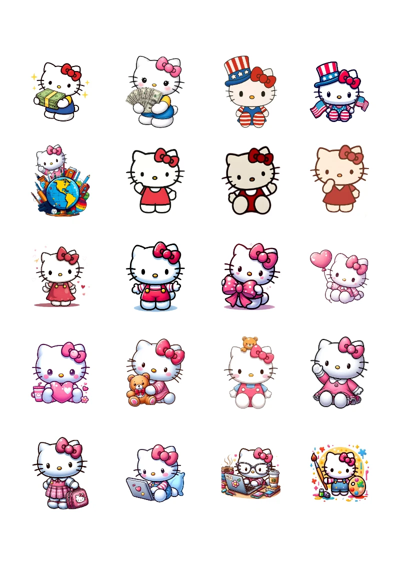 Stickers decorativos de Hello Kitty para Imprimir y Recortar Gratis (Diseño 5) para imprimir en A4 - para personalizar tus materias