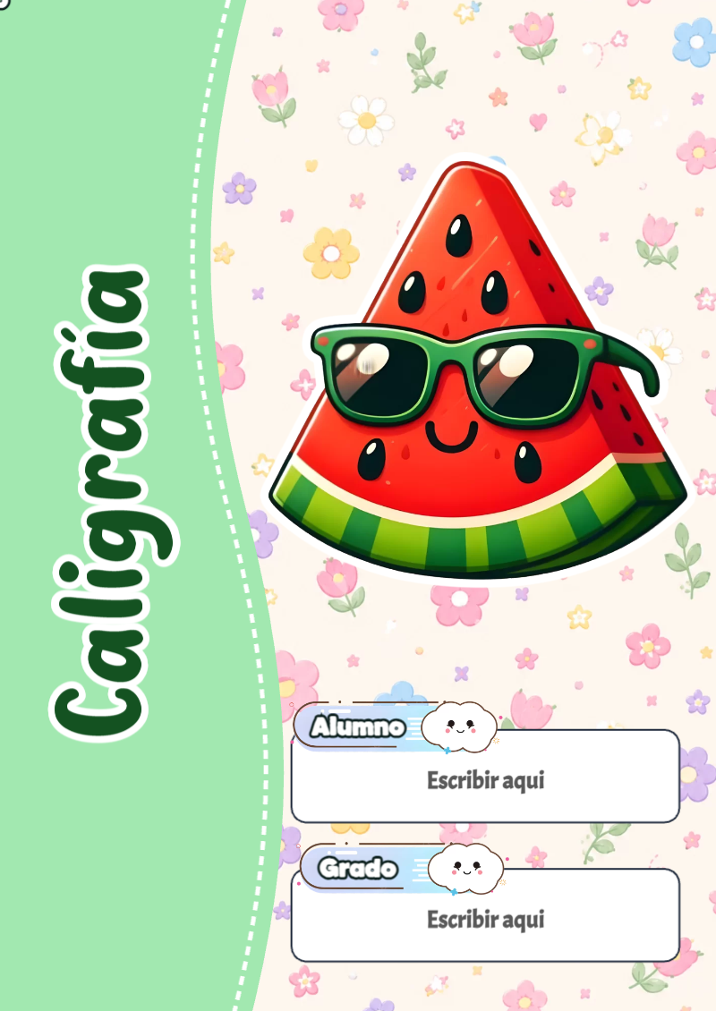 Portada de Kawaii de Caligrafía Editable para Imprimir Gratis