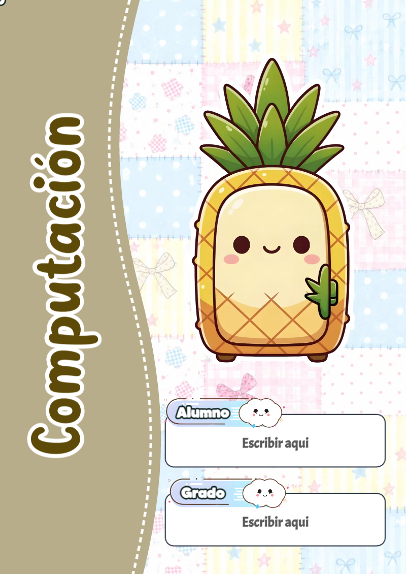 Portada de Kawaii de Computación Editable para Imprimir Gratis