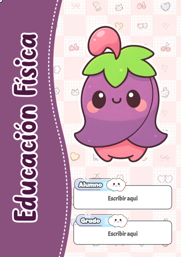 Portada de Kawaii de Educación Física para cuaderno para estudiantes - versión premium para imprimir