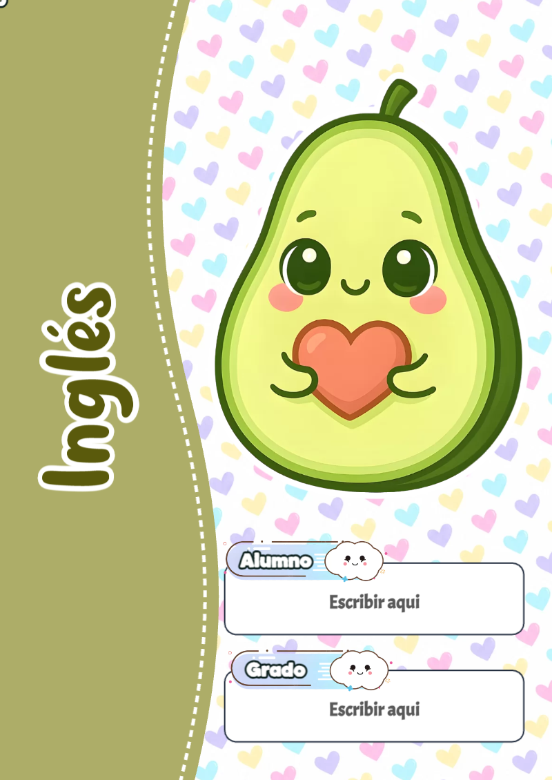 Portada de Kawaii de Inglés Editable para Imprimir Gratis