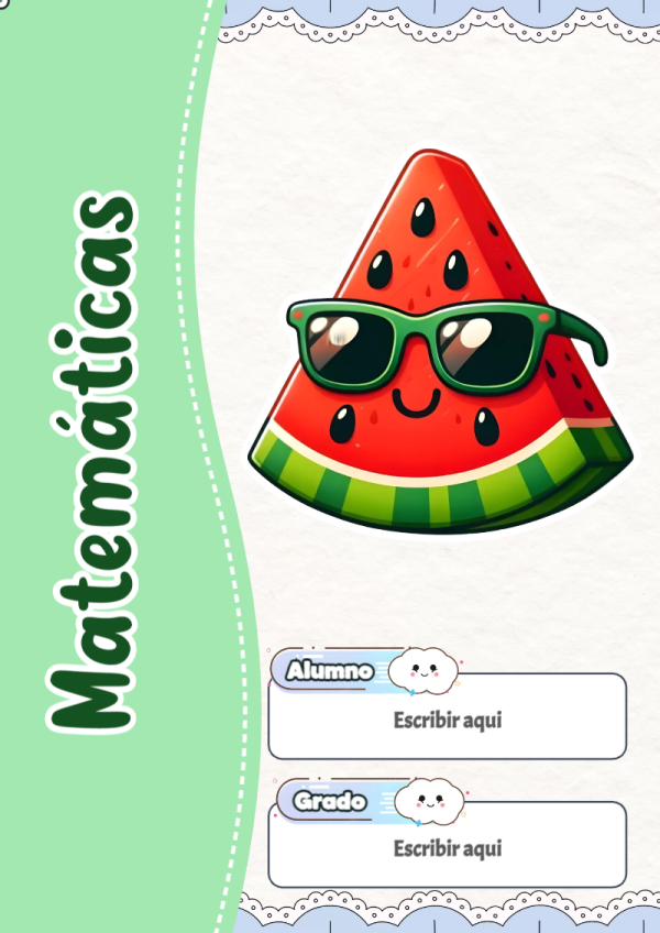 Portada de Kawaii de Matemáticas para cuaderno con diseño escolar - tendencia educativa 2026