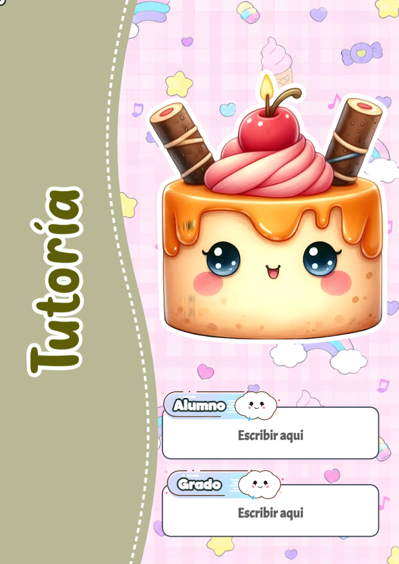 Portada de Kawaii de Tutoría para cuaderno fácil de imprimir - con colores vivos y llamativos