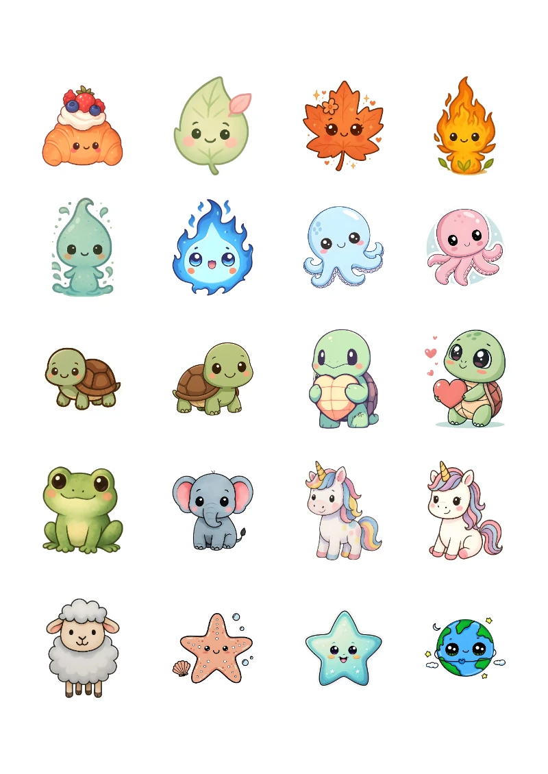 Stickers decorativos de Kawaii Editables para Imprimir Gratis (Diseño 2) para imprimir en A4 - estilo único para estudiantes