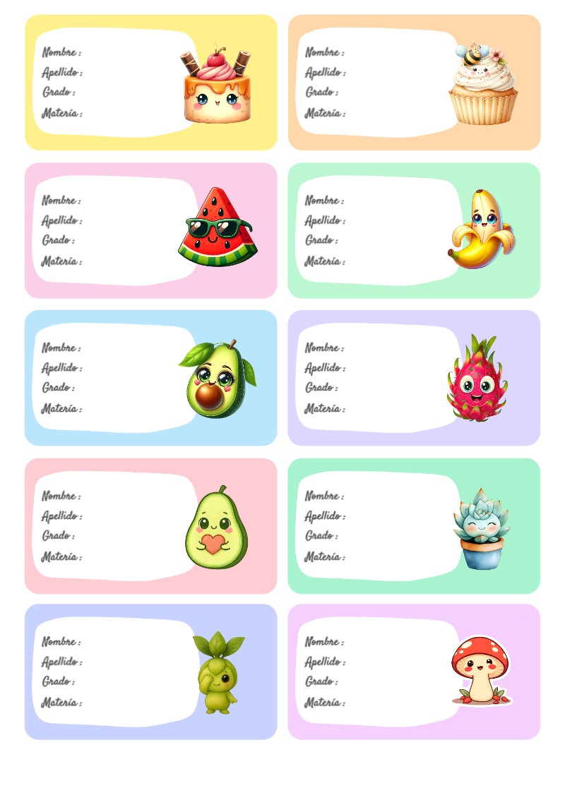 Etiquetas escolares de Kawaii bonitas para imprimir - estilo único para estudiantes