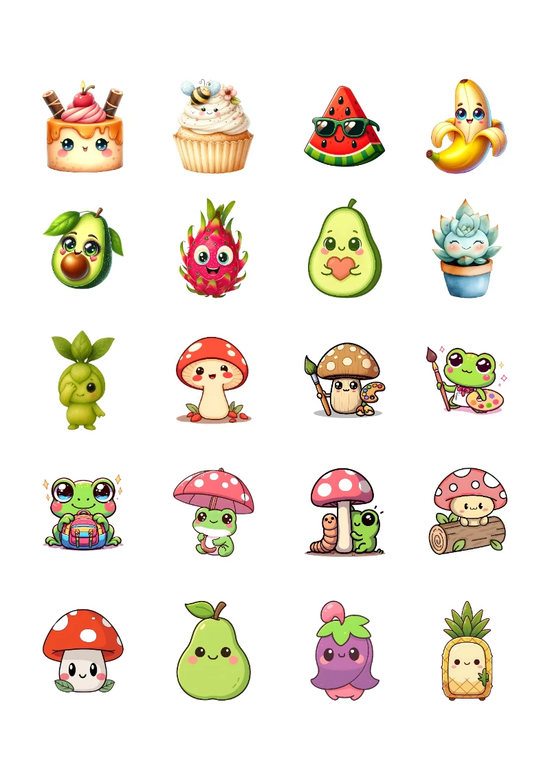 Stickers infantiles de Kawaii para Imprimir en PDF Gratis (Diseño 1) bonitos para imprimir - ideal para el nuevo año escolar