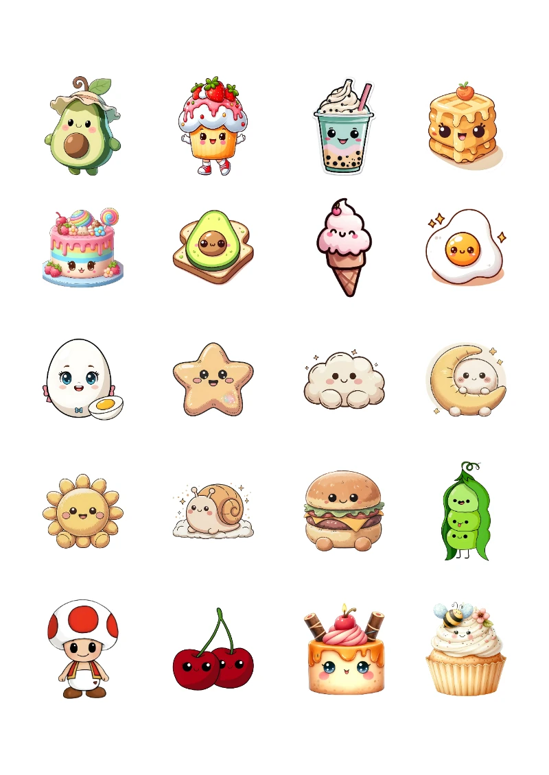 Stickers infantiles de Kawaii para Imprimir y Recortar Gratis (Diseño 4) bonitos para imprimir - ideal para el nuevo año escolar