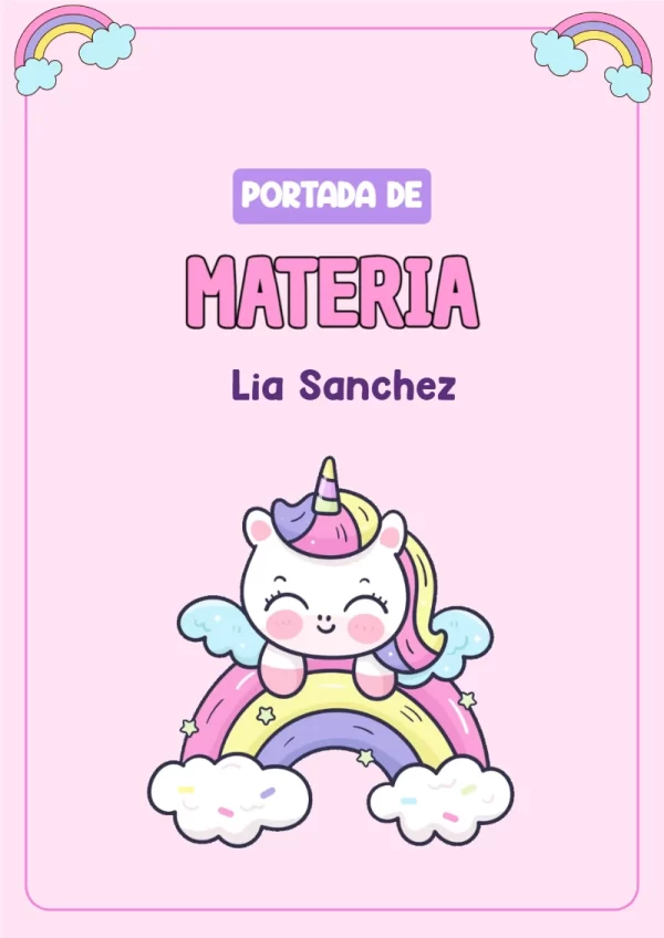 Portada de Kawaii Unicornio para cuaderno para niños de primaria - diseño escolar moderno
