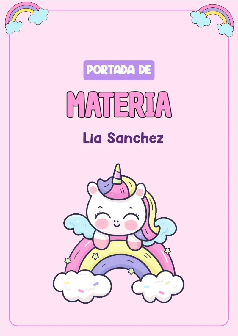 Portada de Kawaii Unicornio Editable para Imprimir Gratis
