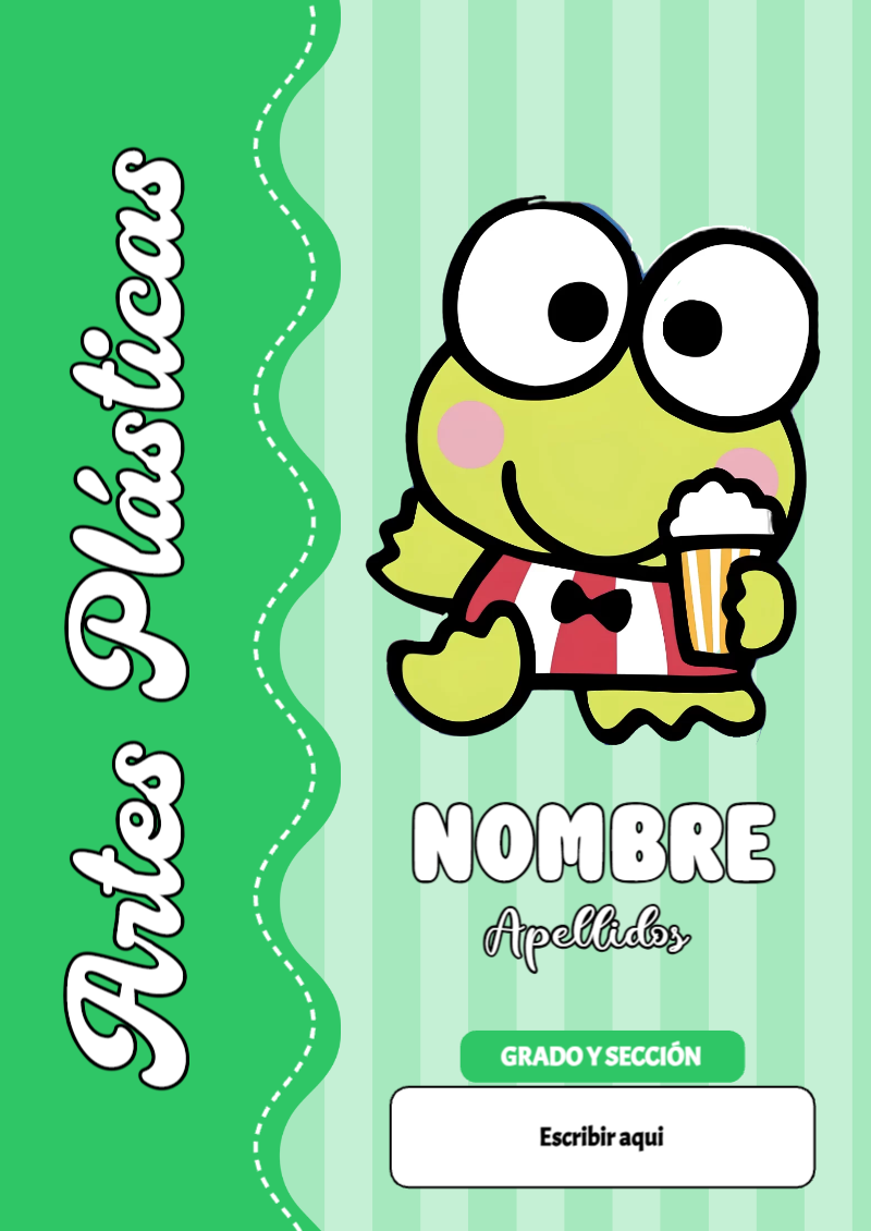 Portada de Keroppi de Artes Plásticas para cuaderno en tamaño A4 - formato digital listo para usar