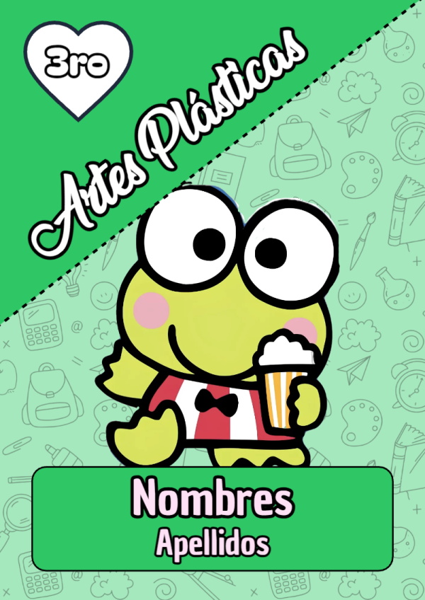 Portada de Keroppi de Artes Plásticas para cuaderno escolar creativa - diseño escolar moderno