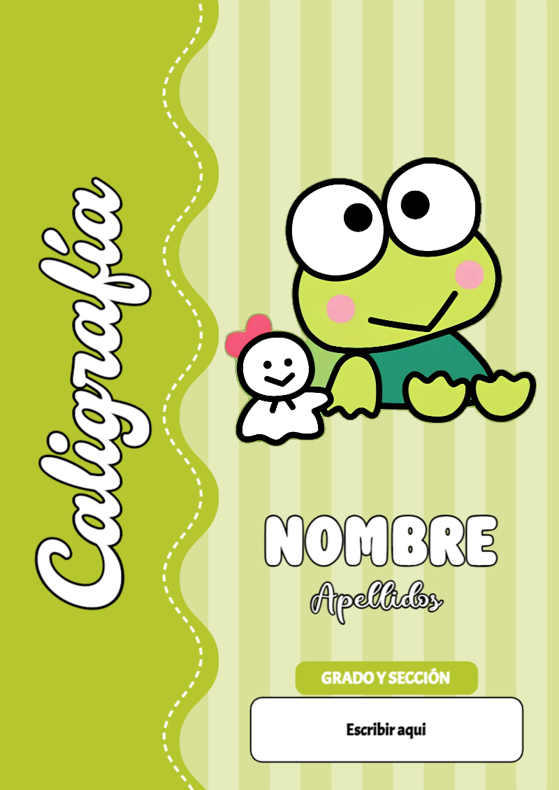 Portada de Keroppi de Caligrafía Editable para Imprimir Gratis