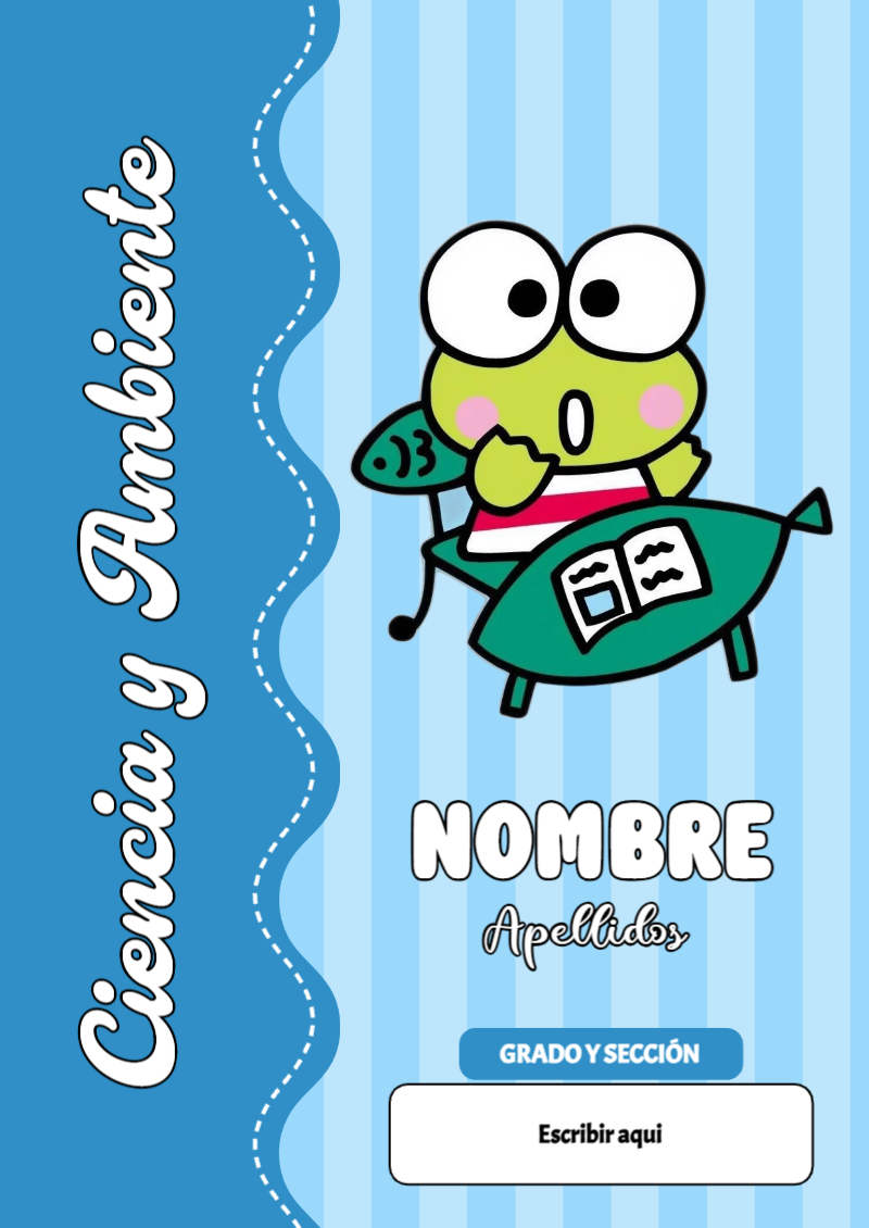 Portada de Keroppi de Ciencia y Ambiente para cuaderno con estilo creativo - tendencia educativa 2026