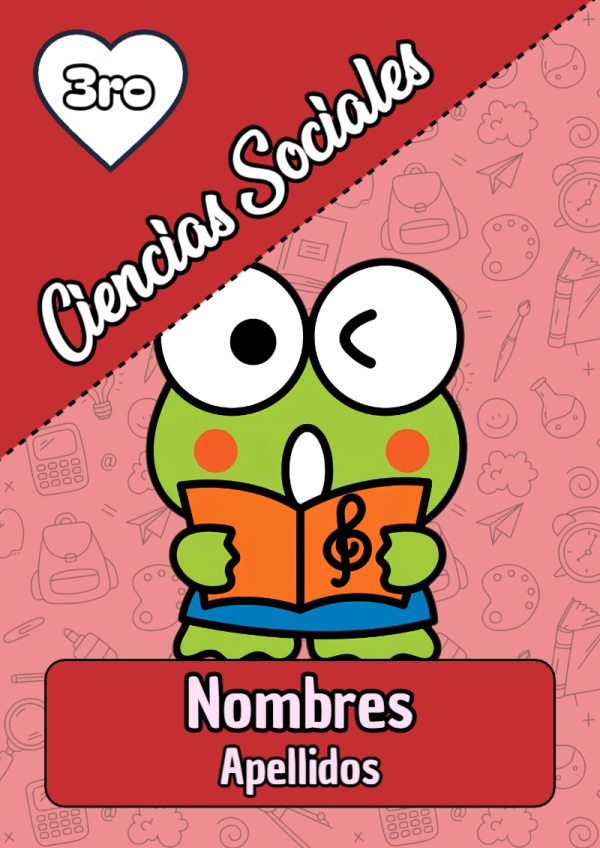 Portada de Keroppi de Ciencias Sociales para cuaderno para primaria - formato digital listo para usar