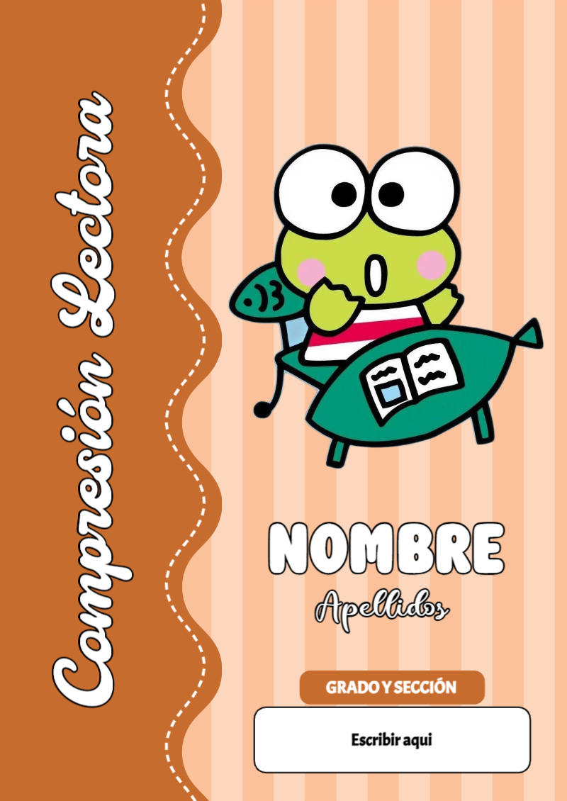 Portada de Keroppi de Compresión Lectora para cuaderno llamativa y bonita - tendencia educativa 2026