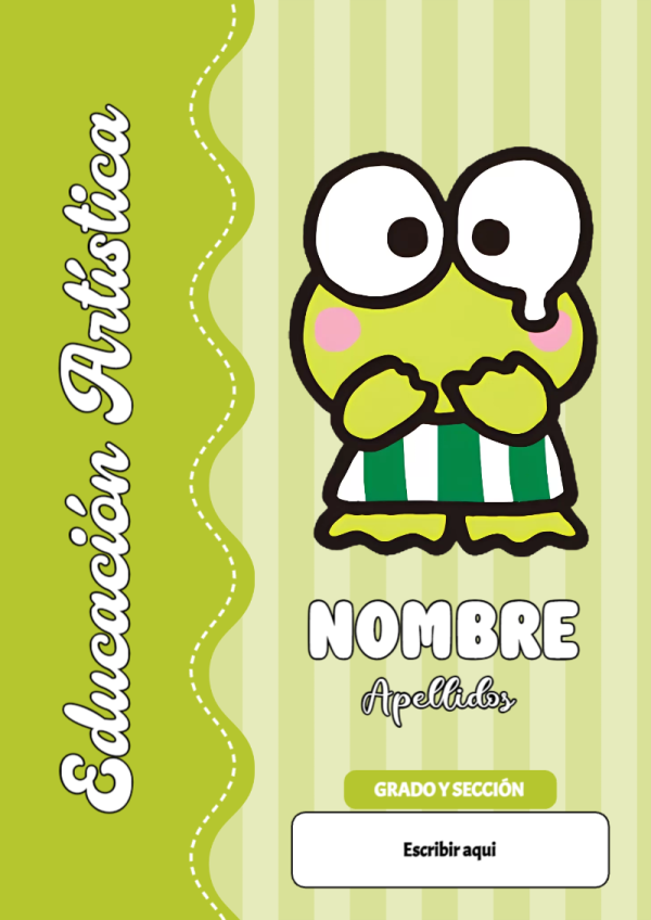 Portada de Keroppi de Educación Artística para cuaderno para niños de primaria - diseño escolar moderno