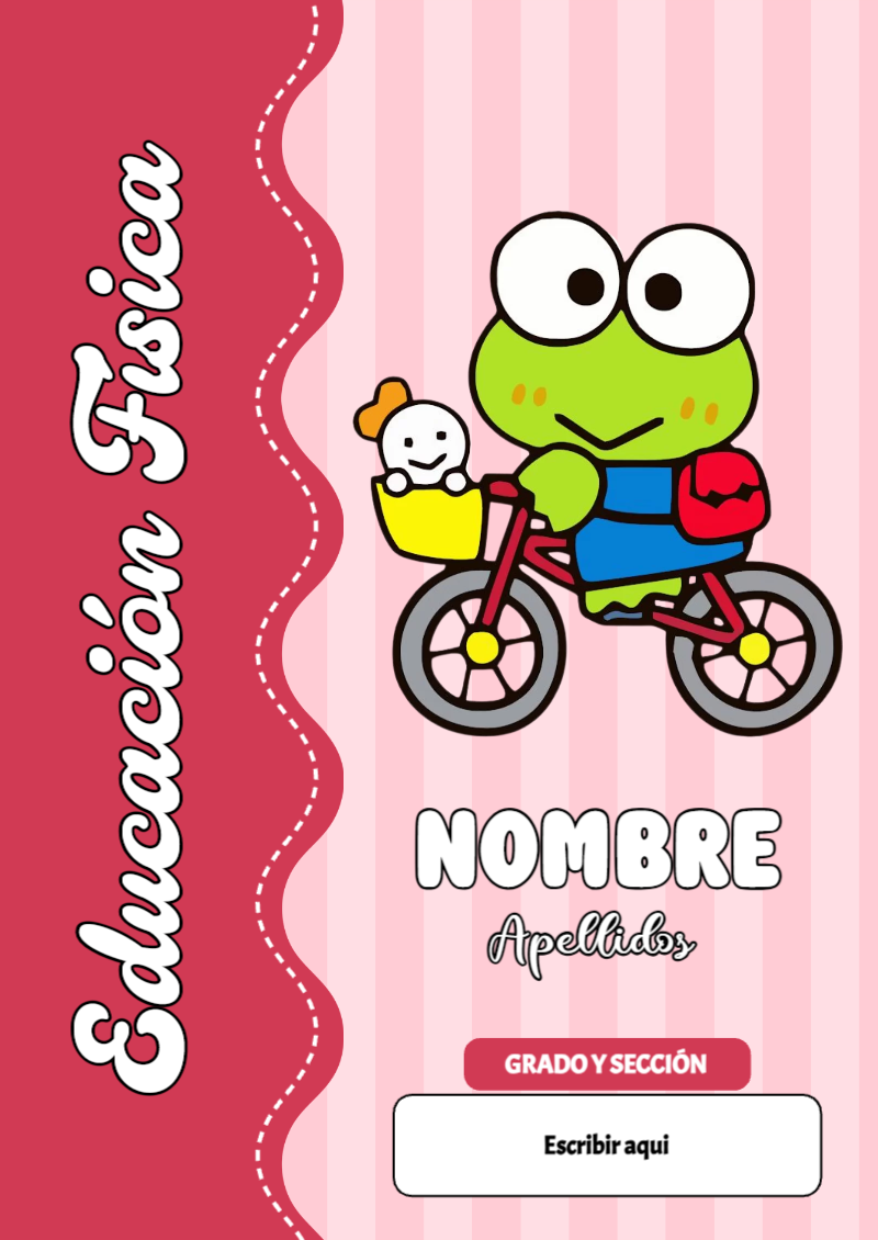 Portada de Keroppi de Educación Física para cuaderno en formato A4 - creación especial de Mini Canva