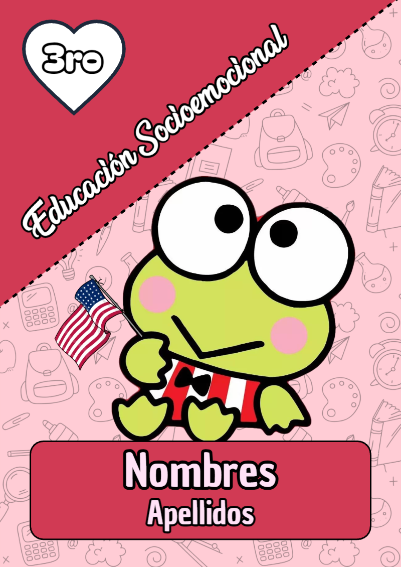 Portada de Keroppi de Educación Socioemocional para cuaderno en tamaño A4 - diseño escolar moderno