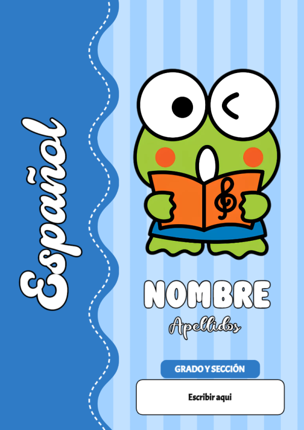 Portada de Keroppi de Español para cuaderno en tamaño A4 - para personalizar tus materias