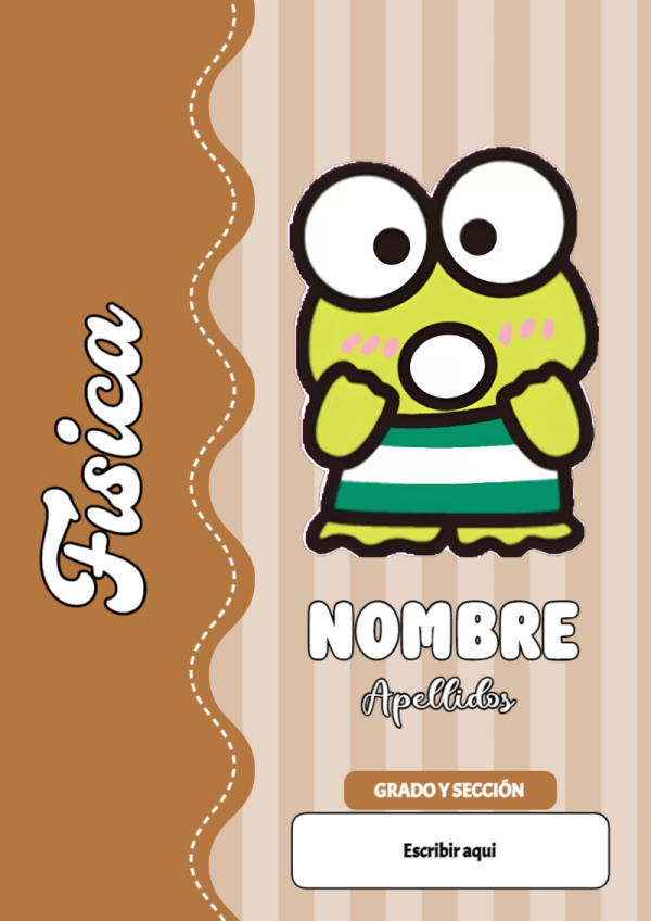 Portada de Keroppi de Física para cuaderno para niños de primaria - para personalizar tus materias