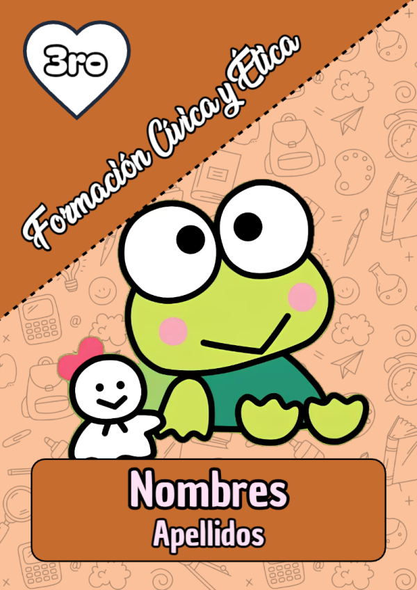 Portada de Keroppi de Formación Cívica y Ética para cuaderno en formato A4 - ideal para el nuevo año escolar