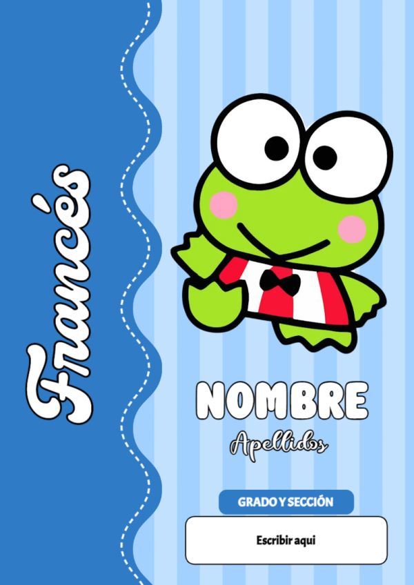 Portada de Keroppi de Francés para cuaderno en formato A4 - formato digital listo para usar