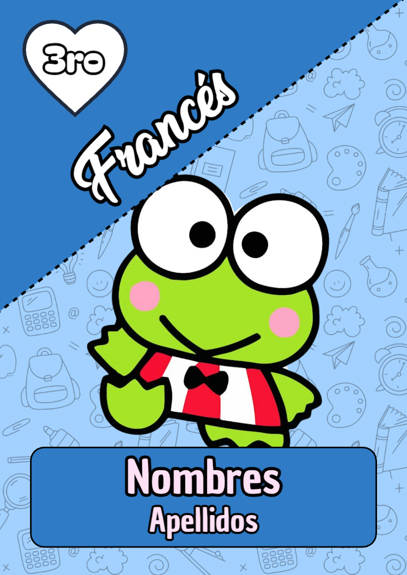 Portada de Keroppi de Francés para cuaderno escolar para imprimir gratis - formato digital listo para usar