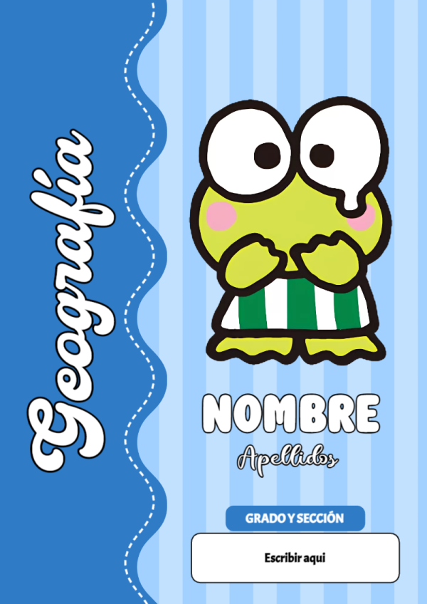 Portada de Keroppi de Geografía para cuaderno con estilo creativo - creación especial de Mini Canva