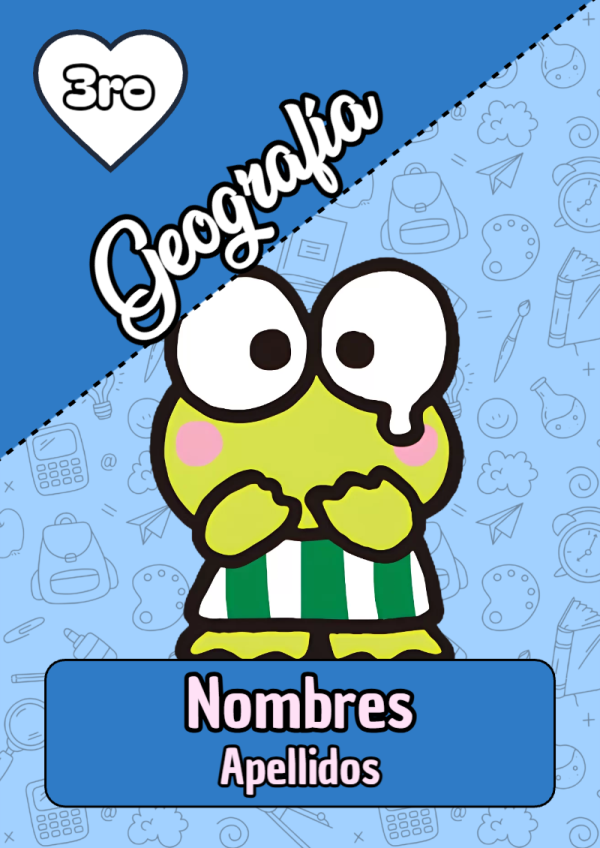 Portada de Keroppi de Geografía para cuaderno decorativa y bonita - ideal para cuadernos de espiral