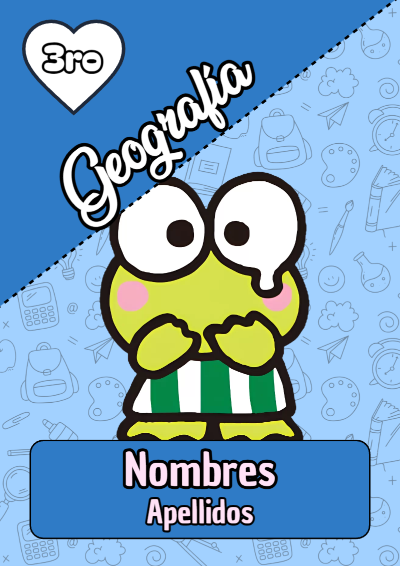 Portada de Keroppi de Geografía para cuaderno decorativa y bonita - ideal para cuadernos de espiral