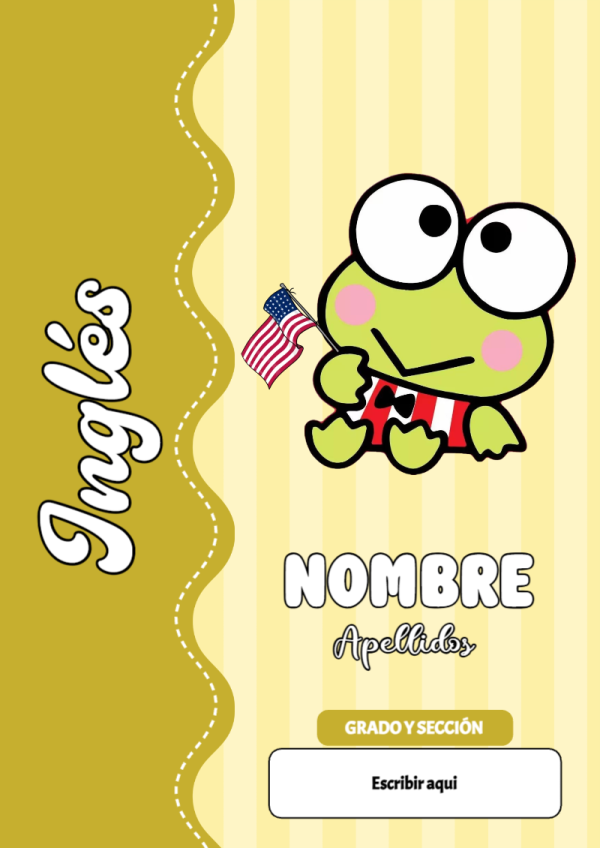 Portada de Keroppi de Inglés para cuaderno con estilo creativo - con colores vivos y llamativos