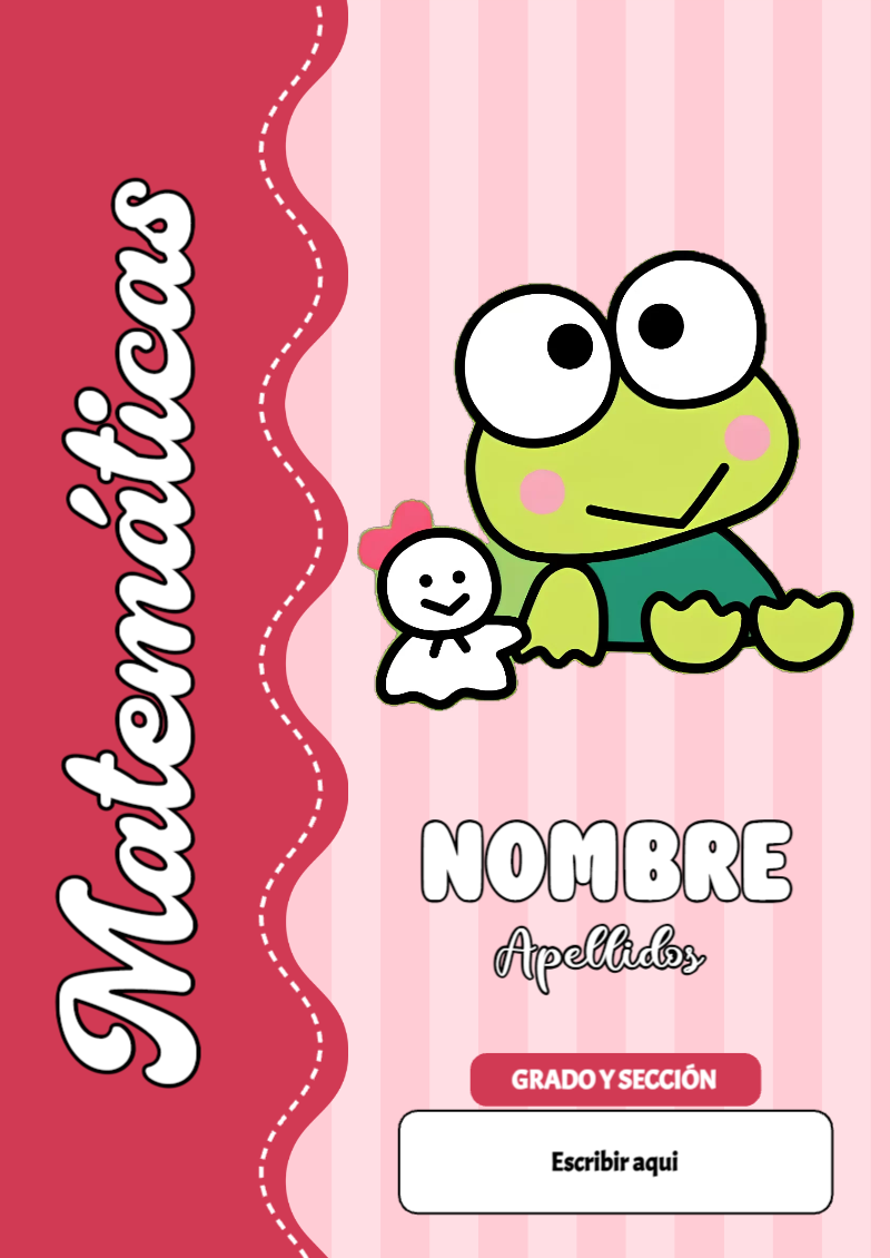 Portada de Keroppi de Matemáticas para cuaderno con estilo infantil - diseño exclusivo y original