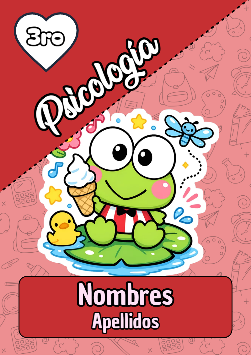 Portada de Keroppi de Psicología para cuaderno colorida y creativa - diseño escolar moderno