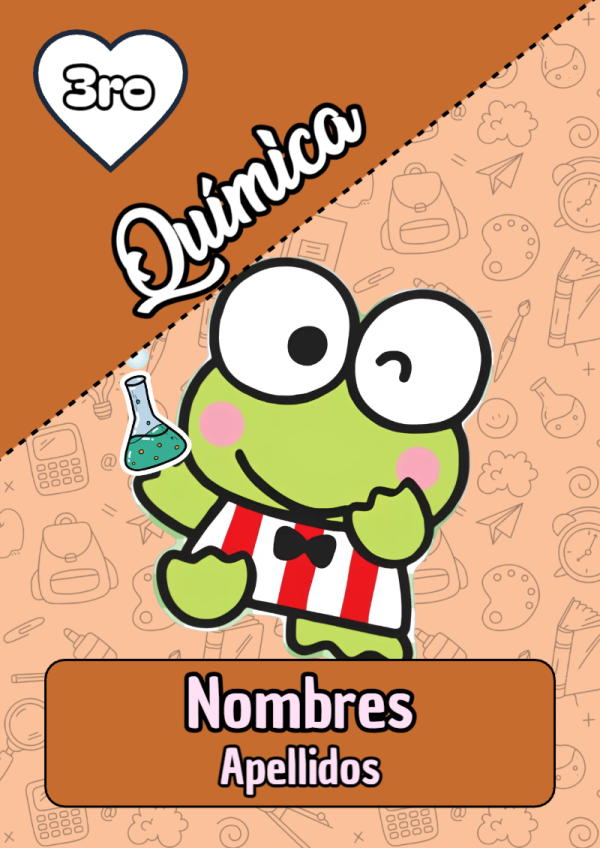 Portada de Keroppi de Química para cuaderno para primaria - disponible para descarga gratuita