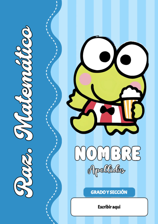 Portada de Keroppi de Raz. Matemático para cuaderno fácil de imprimir - ideal para el nuevo año escolar