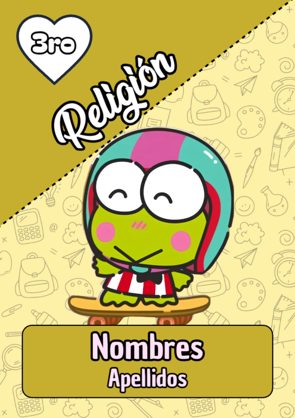 Portada de Keroppi de Religión para cuaderno decorativa y bonita - ideal para el nuevo año escolar
