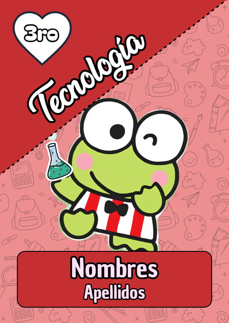 Portada de Keroppi de Tecnología para cuaderno bonita para imprimir - para el regreso a clases