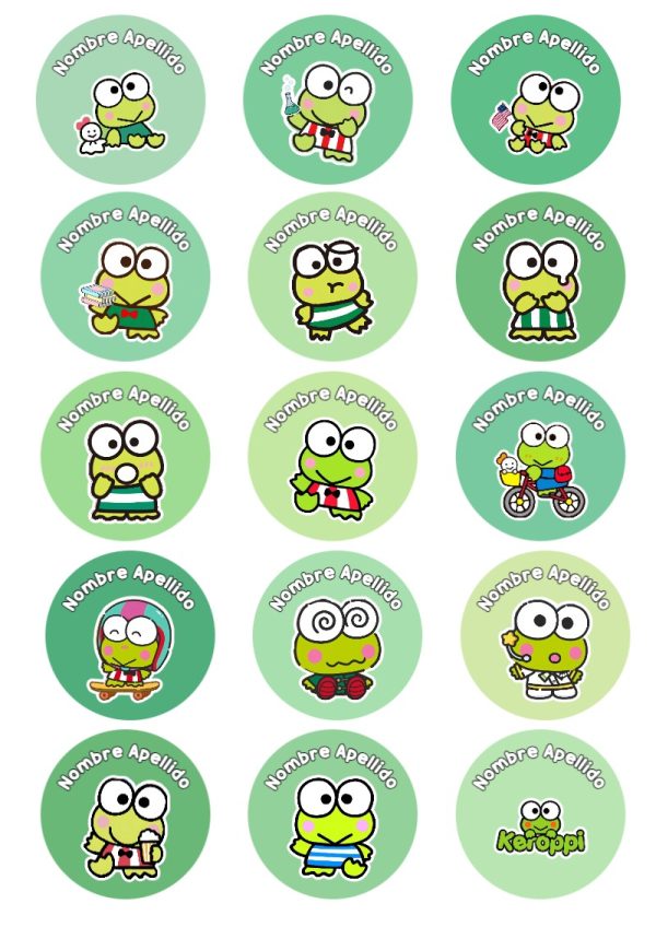 Etiquetas bonitas de Keroppi para el nuevo año escolar - para personalizar tus materias
