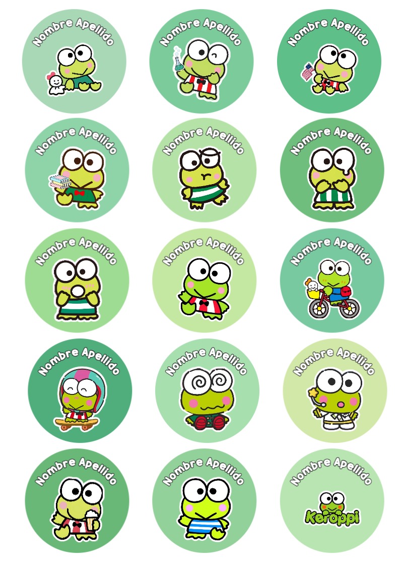 Etiquetas de Keroppi para cuadernos y útiles escolares - diseño escolar moderno