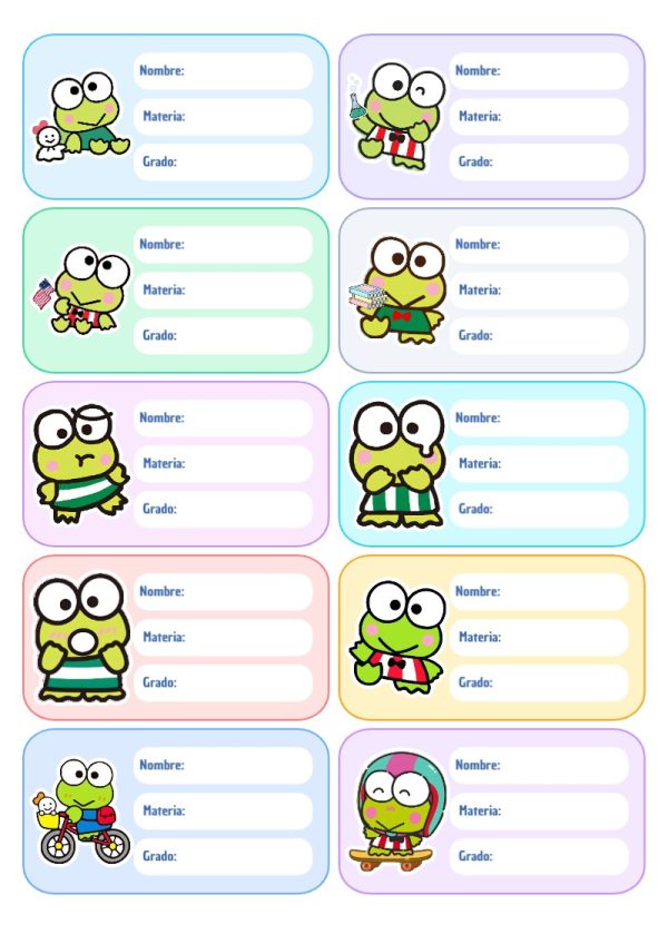 Etiquetas bonitas de Keroppi rana para el nuevo año escolar - versión premium para imprimir