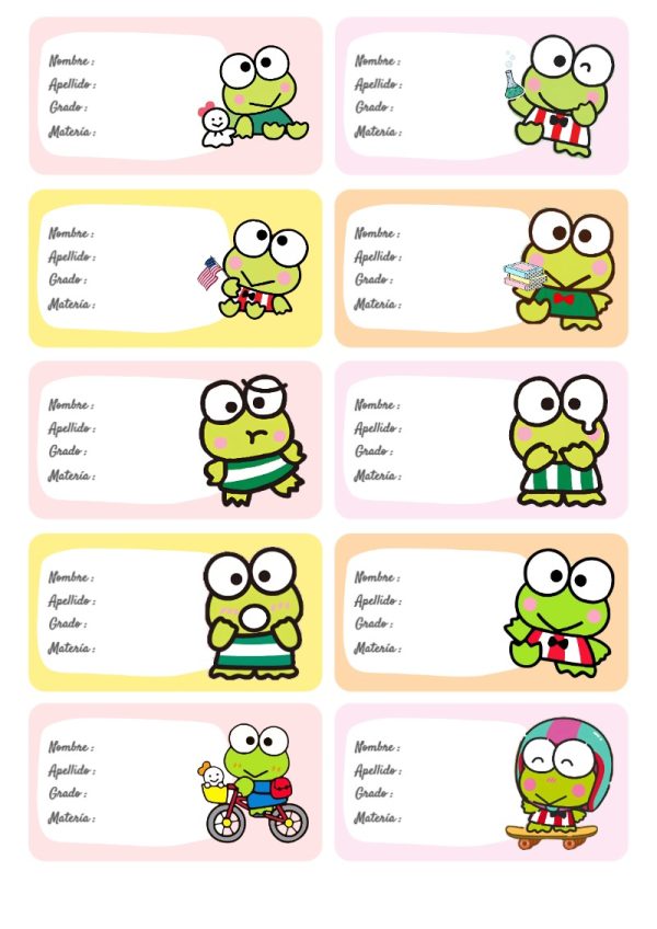 Etiquetas adhesivas de Keroppi rana para imprimir gratis - para personalizar tus materias