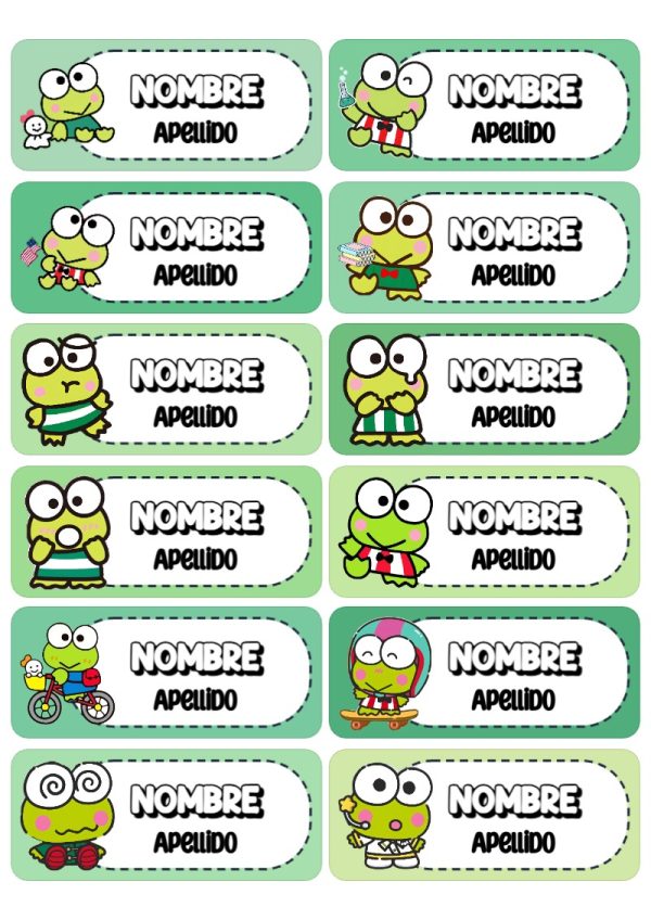 Etiquetas bonitas de Keroppi rana para el nuevo año escolar - creación especial de Mini Canva