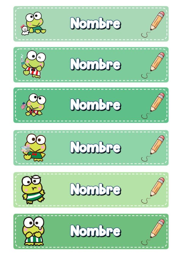 Etiquetas escolares de Keroppi rana listas para recortar - para todas las edades y grados